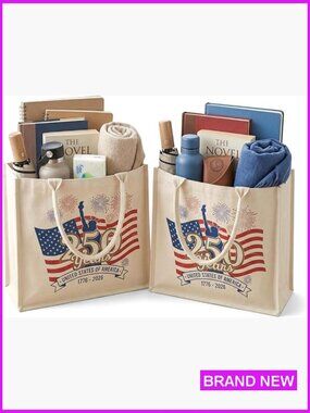 250th USA Anniversary Tote Bag Heavy Duty Laminated Canvas Patriotic Gusset